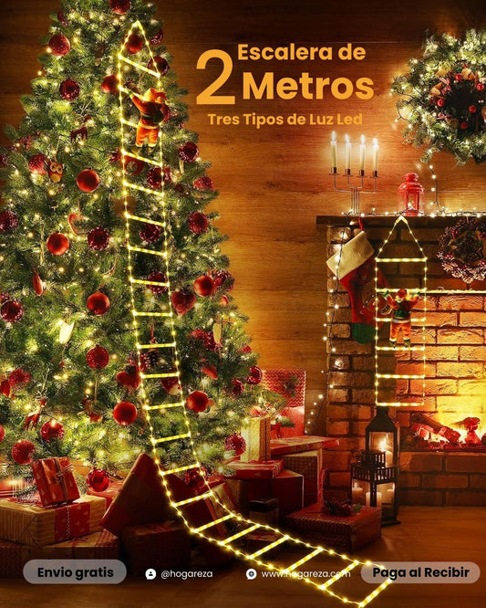 🎅✨ Papá Noel con Escalera LED 2m – La decoración que hará brillar tu Navidad